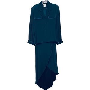 Vintage Audio by Connie Anderson Teal Blue Two Piece Button Down Shirt Skirt Set